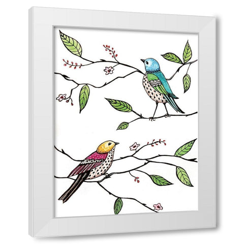 Whimsical Birds White Modern Wood Framed Art Print by Tyndall, Elizabeth