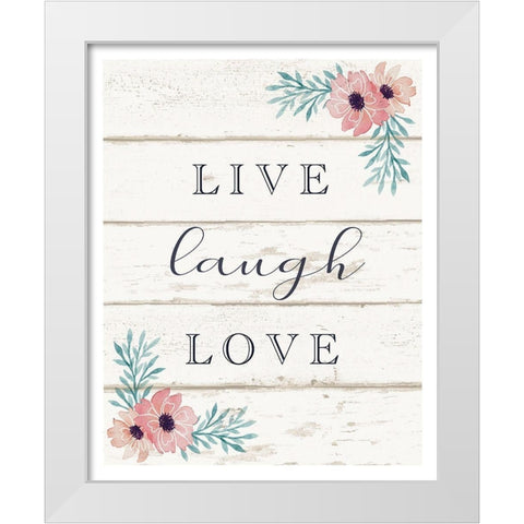 Live, Laugh, Love White Modern Wood Framed Art Print by Tyndall, Elizabeth