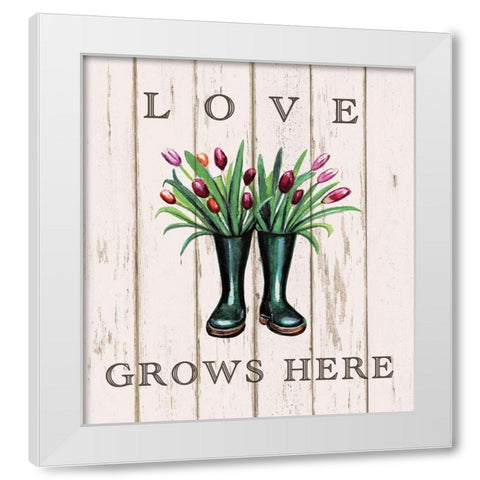 Love Grows Here White Modern Wood Framed Art Print by Tyndall, Elizabeth