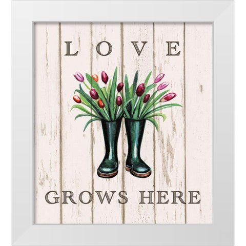 Love Grows Here White Modern Wood Framed Art Print by Tyndall, Elizabeth