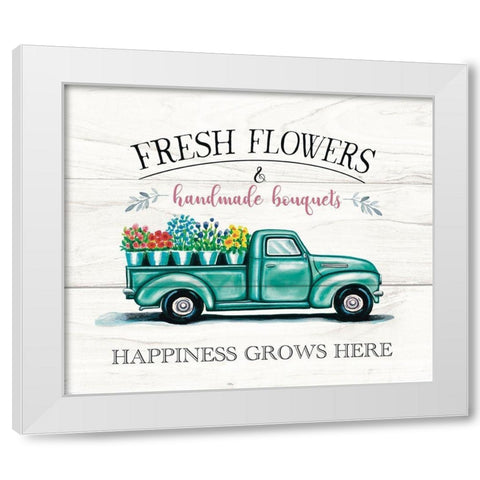 Fresh Flowers and Truck White Modern Wood Framed Art Print by Tyndall, Elizabeth