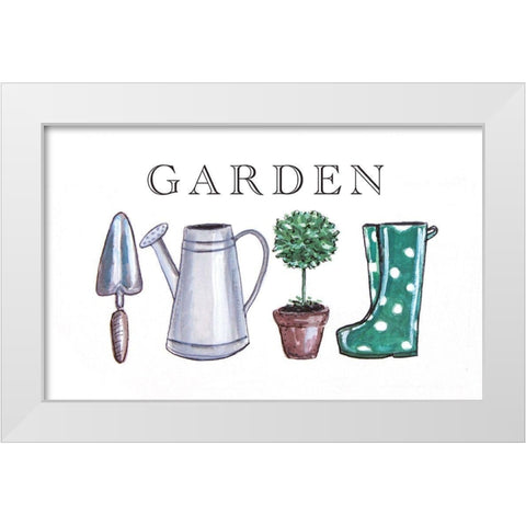 Garden Sign with Tools White Modern Wood Framed Art Print by Tyndall, Elizabeth
