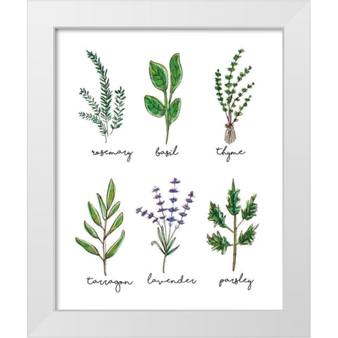 Herbs White Modern Wood Framed Art Print by Tyndall, Elizabeth