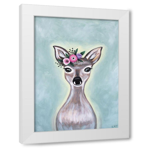 Floral Deer White Modern Wood Framed Art Print by Tyndall, Elizabeth