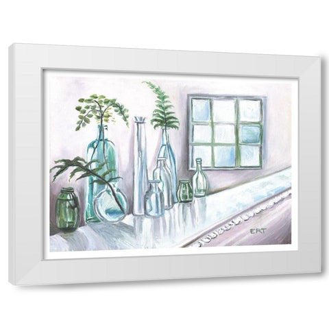 Glass Ferns and Window White Modern Wood Framed Art Print by Tyndall, Elizabeth
