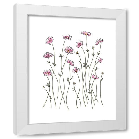 Pink Wildflowers White Modern Wood Framed Art Print by Tyndall, Elizabeth