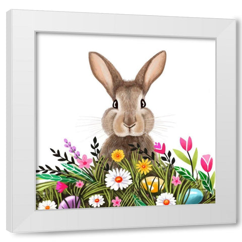 Easter Bunny in Grass White Modern Wood Framed Art Print by Tyndall, Elizabeth