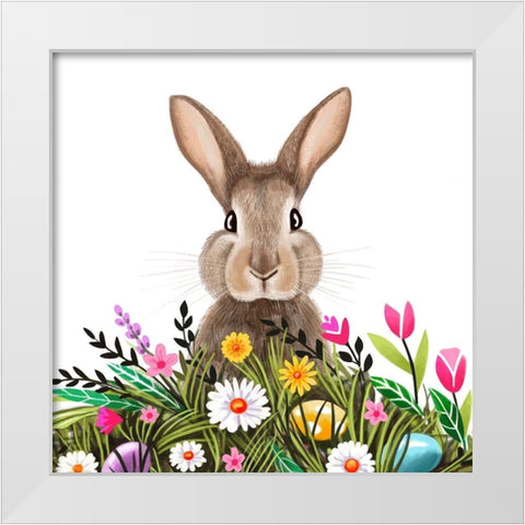 Easter Bunny in Grass White Modern Wood Framed Art Print by Tyndall, Elizabeth