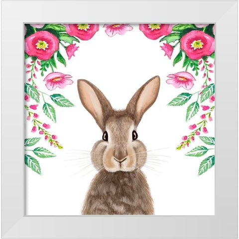 Floral Bunny White Modern Wood Framed Art Print by Tyndall, Elizabeth