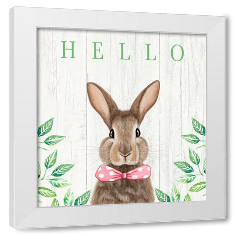 Hello Bunny White Modern Wood Framed Art Print by Tyndall, Elizabeth