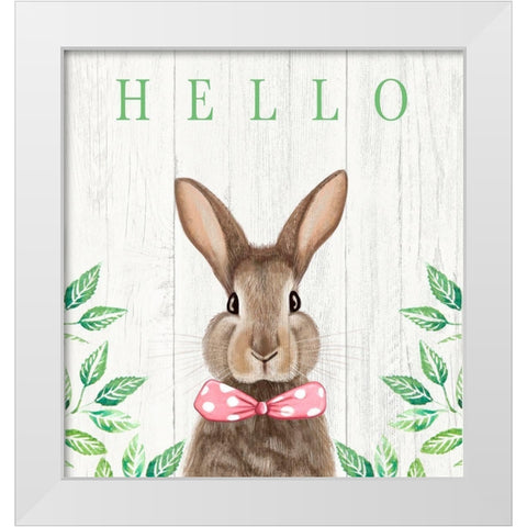 Hello Bunny White Modern Wood Framed Art Print by Tyndall, Elizabeth