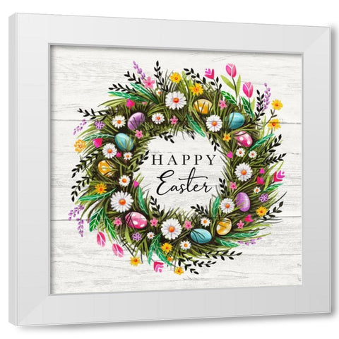 Happy Easter Wreath White Modern Wood Framed Art Print by Tyndall, Elizabeth