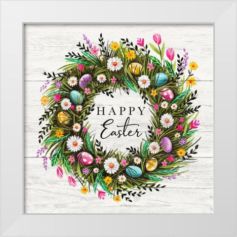 Happy Easter Wreath White Modern Wood Framed Art Print by Tyndall, Elizabeth