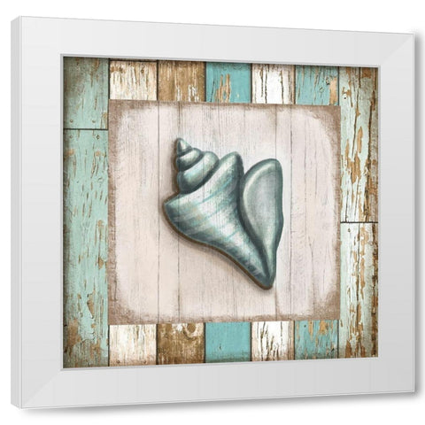 Turquoise Seashell White Modern Wood Framed Art Print by Tyndall, Elizabeth