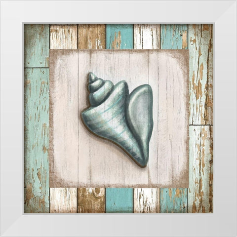 Turquoise Seashell White Modern Wood Framed Art Print by Tyndall, Elizabeth