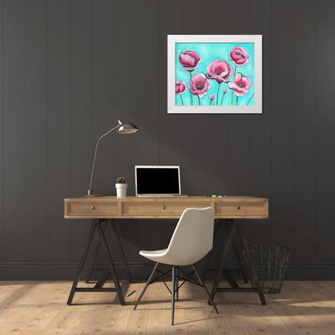 Pink Poppies I White Modern Wood Framed Art Print by Tyndall, Elizabeth