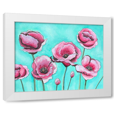 Pink Poppies I White Modern Wood Framed Art Print by Tyndall, Elizabeth