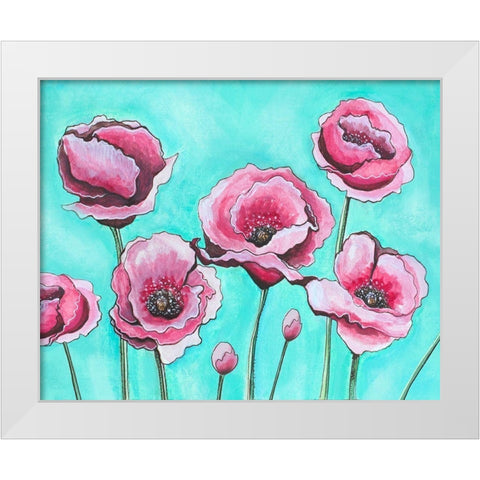 Pink Poppies I White Modern Wood Framed Art Print by Tyndall, Elizabeth