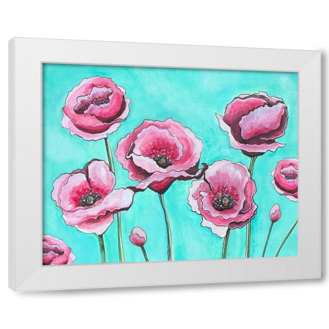 Pink Poppies II White Modern Wood Framed Art Print by Tyndall, Elizabeth