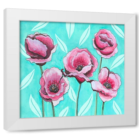 Pink Poppies III White Modern Wood Framed Art Print by Tyndall, Elizabeth