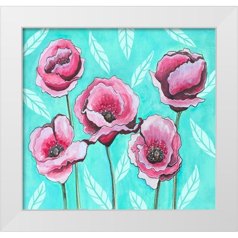 Pink Poppies IV White Modern Wood Framed Art Print by Tyndall, Elizabeth