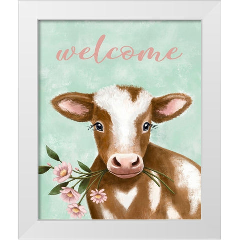 Welcome Cow White Modern Wood Framed Art Print by Tyndall, Elizabeth