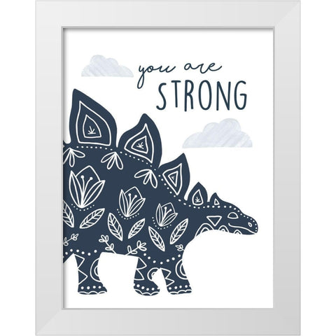 You Are Strong Dino White Modern Wood Framed Art Print by Tyndall, Elizabeth