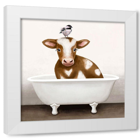 Cow in Bathtub White Modern Wood Framed Art Print by Tyndall, Elizabeth