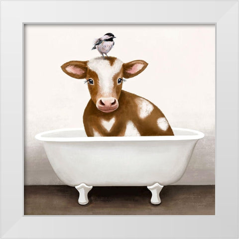 Cow in Bathtub White Modern Wood Framed Art Print by Tyndall, Elizabeth