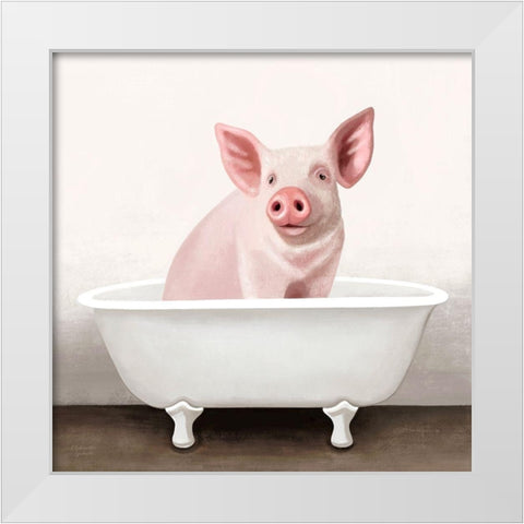 Pig in Bathtub Solo White Modern Wood Framed Art Print by Tyndall, Elizabeth