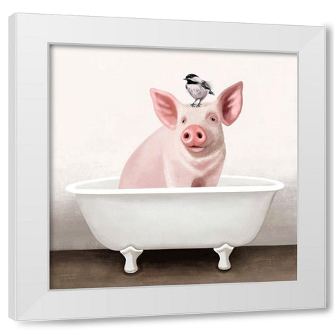 Pig in Bathtub White Modern Wood Framed Art Print by Tyndall, Elizabeth