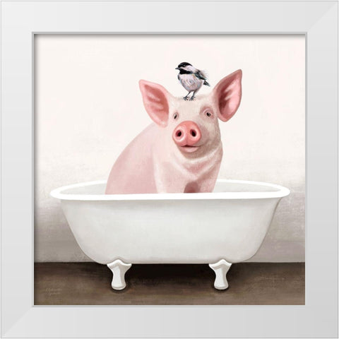 Pig in Bathtub White Modern Wood Framed Art Print by Tyndall, Elizabeth