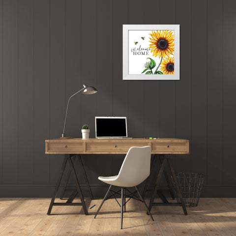 Sunflower Welcome White Modern Wood Framed Art Print by Tyndall, Elizabeth