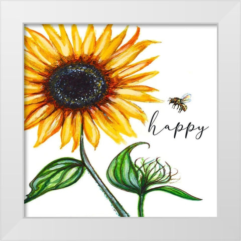 Bee Happy White Modern Wood Framed Art Print by Tyndall, Elizabeth