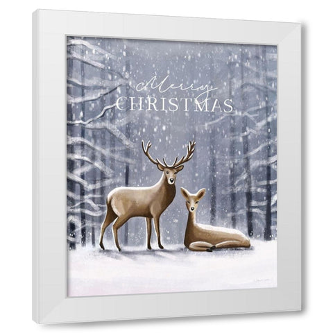 Merry Christmas Deer White Modern Wood Framed Art Print by Tyndall, Elizabeth