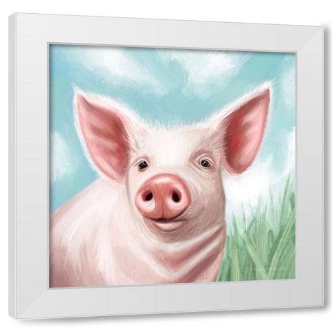 Farmhouse Pig White Modern Wood Framed Art Print by Tyndall, Elizabeth