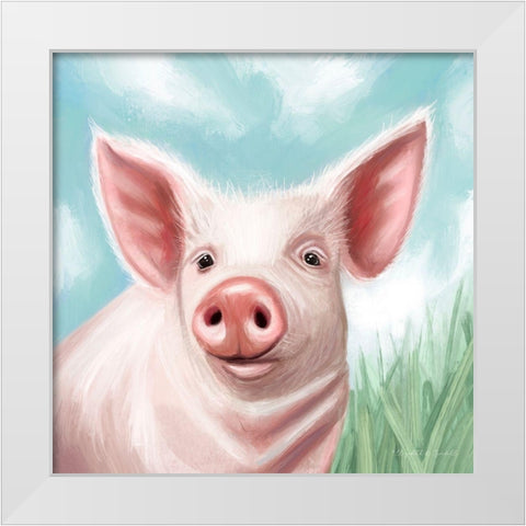 Farmhouse Pig White Modern Wood Framed Art Print by Tyndall, Elizabeth