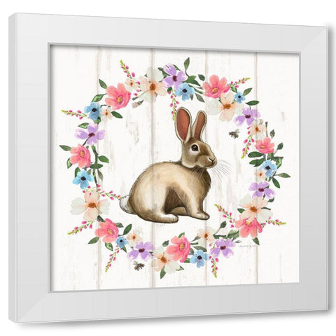 Bunny Wreath White Modern Wood Framed Art Print by Tyndall, Elizabeth