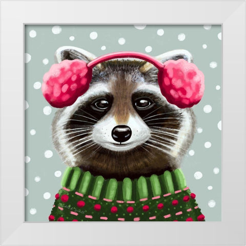 Cute Raccoon White Modern Wood Framed Art Print by Tyndall, Elizabeth