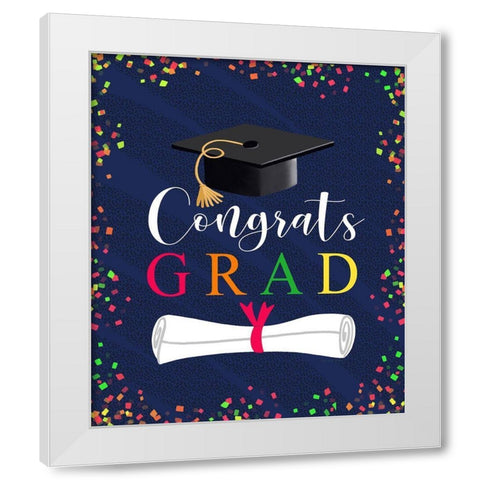 Congrats Grad White Modern Wood Framed Art Print by Tyndall, Elizabeth