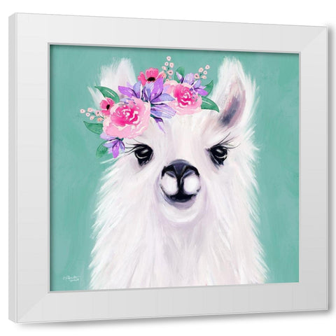 Green Llama White Modern Wood Framed Art Print by Tyndall, Elizabeth