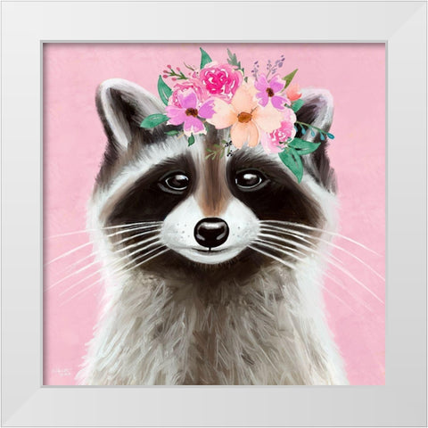 Pink Raccoon White Modern Wood Framed Art Print by Tyndall, Elizabeth