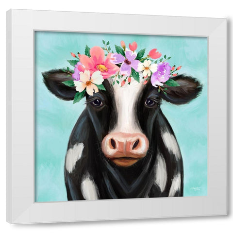 Blue Cow White Modern Wood Framed Art Print by Tyndall, Elizabeth