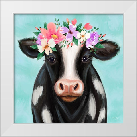 Blue Cow White Modern Wood Framed Art Print by Tyndall, Elizabeth