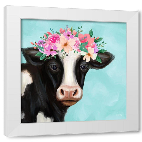 Blue Cow II White Modern Wood Framed Art Print by Tyndall, Elizabeth