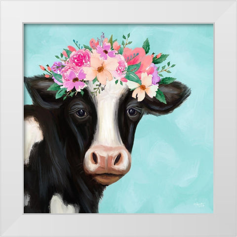 Blue Cow II White Modern Wood Framed Art Print by Tyndall, Elizabeth