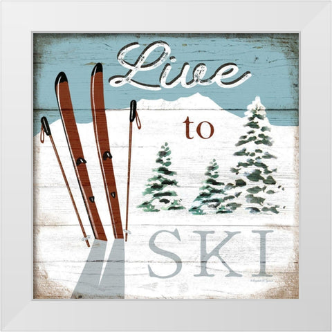 Live to Ski White Modern Wood Framed Art Print by Tyndall, Elizabeth