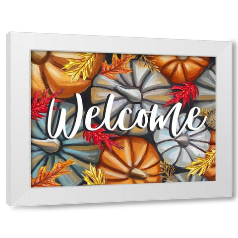 Welcome Pumpkins White Modern Wood Framed Art Print by Tyndall, Elizabeth