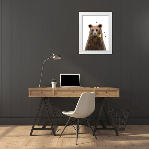 Quirky Bear White Modern Wood Framed Art Print by Tyndall, Elizabeth