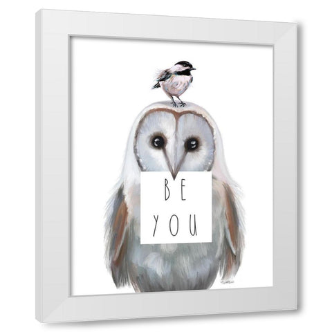 Quirky Owl White Modern Wood Framed Art Print by Tyndall, Elizabeth